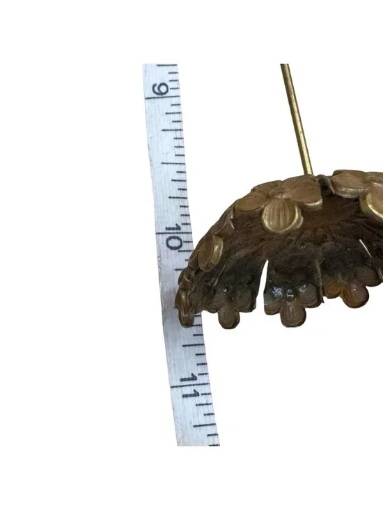 Vintage Brass Floral Hat Pin Large Flower Art Nouveau Deco Intricate Details 10" - Picture 4 of 8